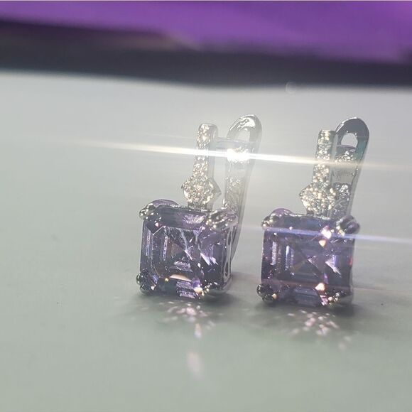 Purple Amethyst Leverback Earrings on 925 Sterling Silver Women's - Picture 6 of 6